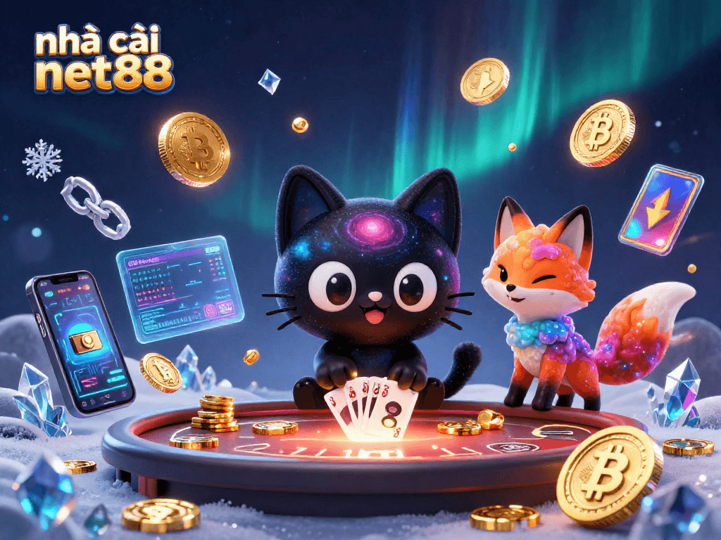Experience thrilling play with nhà cái net88 in a cosmic casino featuring vibrant characters and crypto elements.
