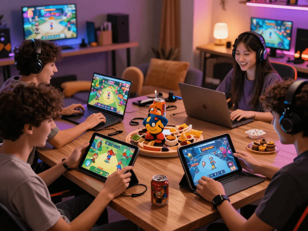 Engaging scene of players enjoying online sex games on multiple devices.