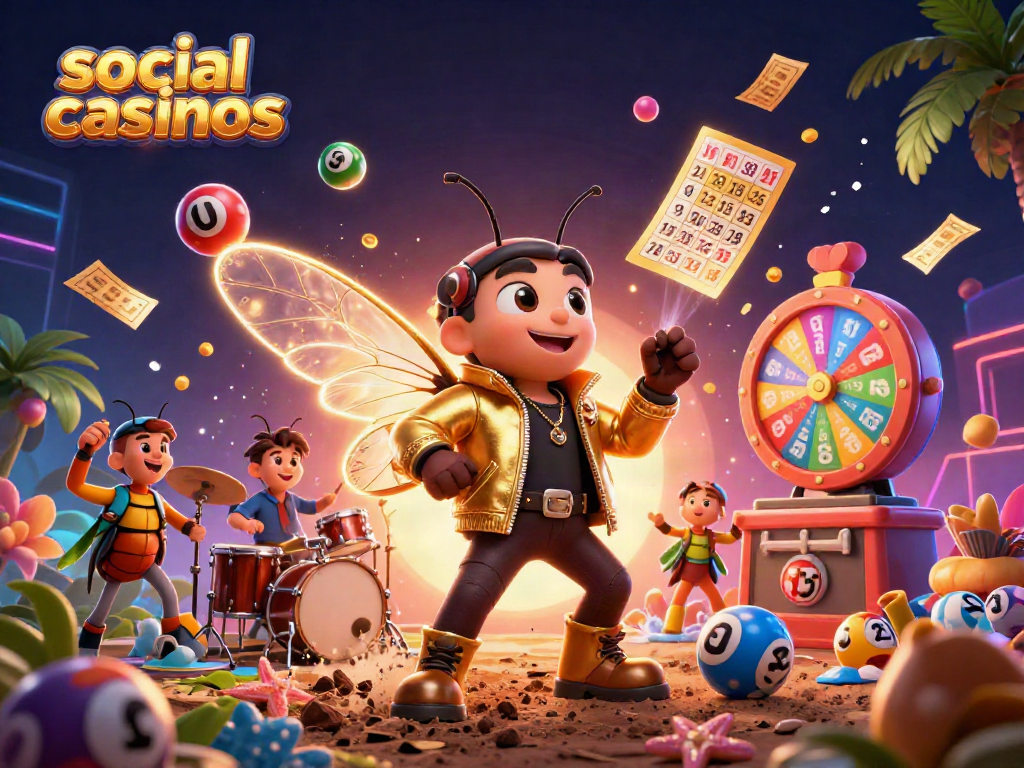 Engage with exciting social casinos featuring vibrant lottery elements and animated characters.