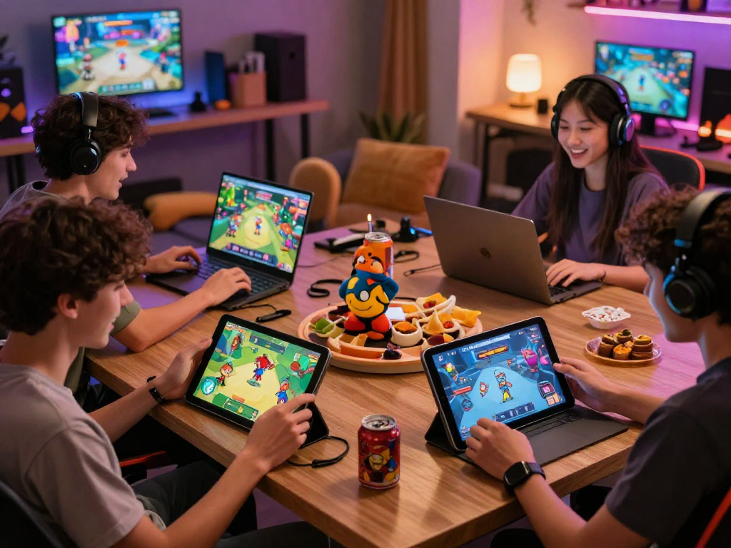 Engaging scene of players enjoying online sex games on multiple devices.