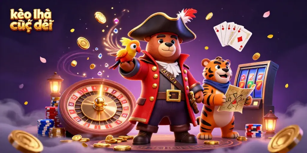 Experience the thrill of kèo nhà cái trực tiếp with vibrant casino elements in a dynamic illustration.