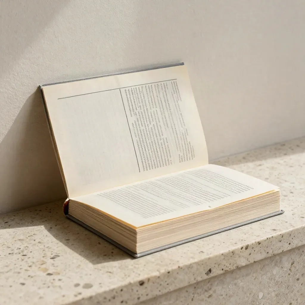 Accessible print packet with wide margins and section dividers settling on travertine.