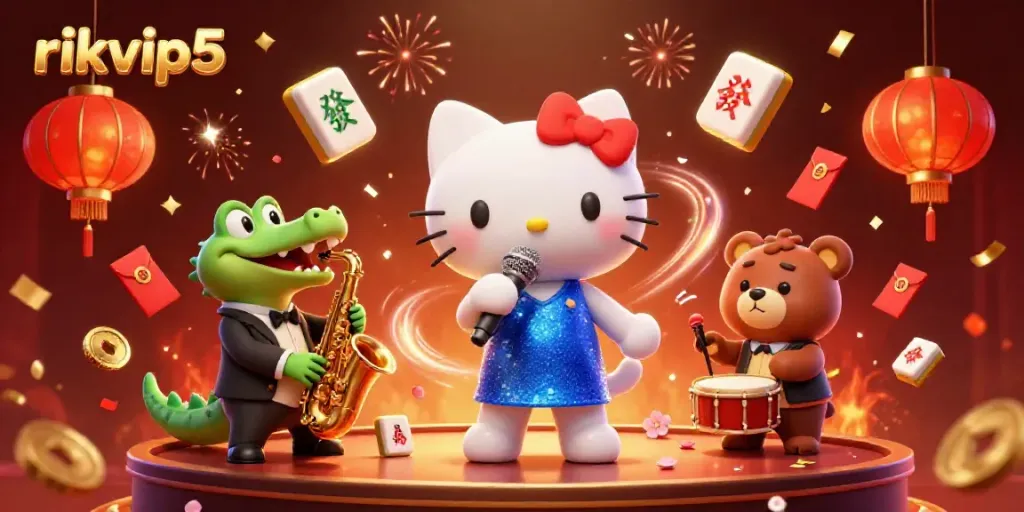 Experience joy at rikvip5 with our vibrant 3D illustration featuring lively characters celebrating in a casino.