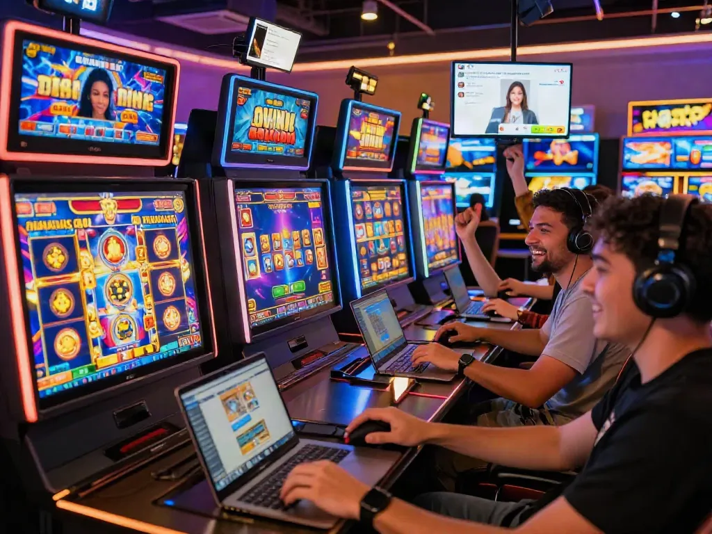 Players enjoying slot gacor games in a vibrant virtual casino, exemplifying excitement and community.