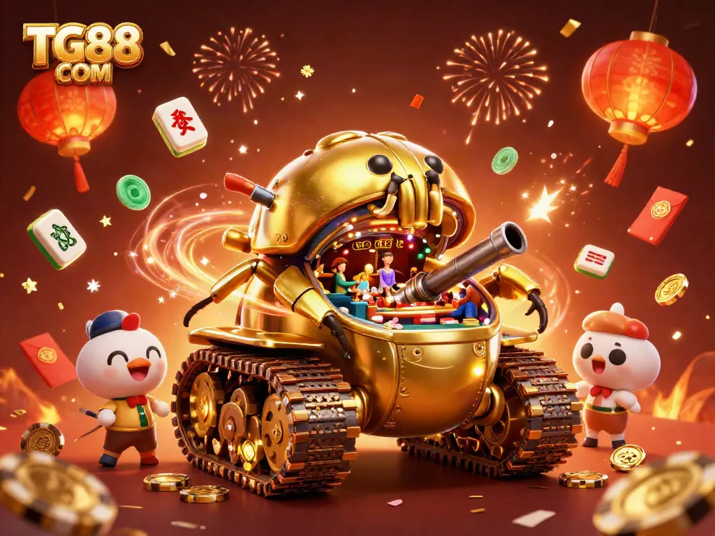 Experience the excitement with TG88 COM in this vibrant 3D casino illustration featuring a golden beetle tank.