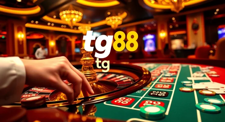 Players engaging in thrilling casino games at a vibrant tg88 roulette table filled with colorful chips.