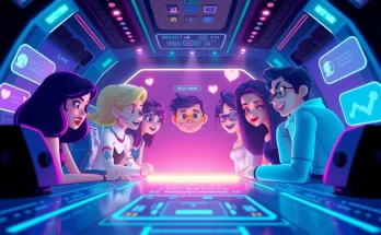 Interactive AI chat scene representing crush on ai with vibrant animated characters.