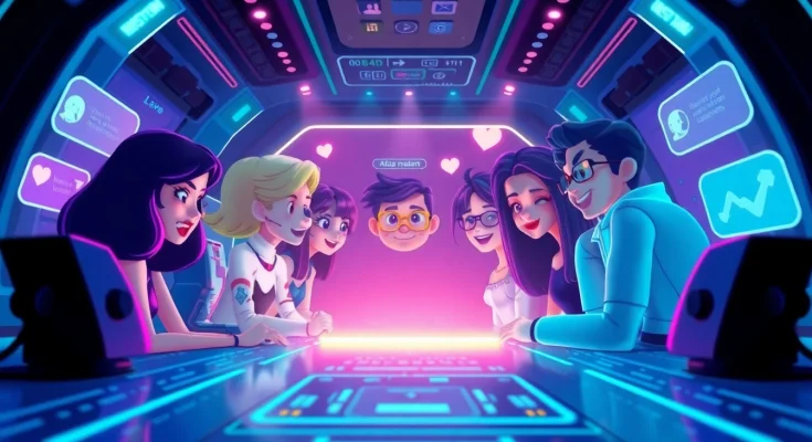 Interactive AI chat scene representing crush on ai with vibrant animated characters.