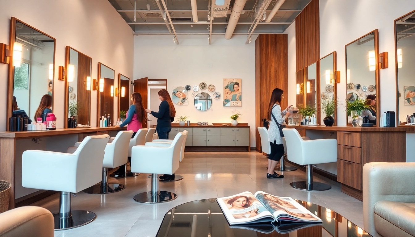 Experience the best hair salons near me with a vibrant interior showcasing modern decor and styling stations.