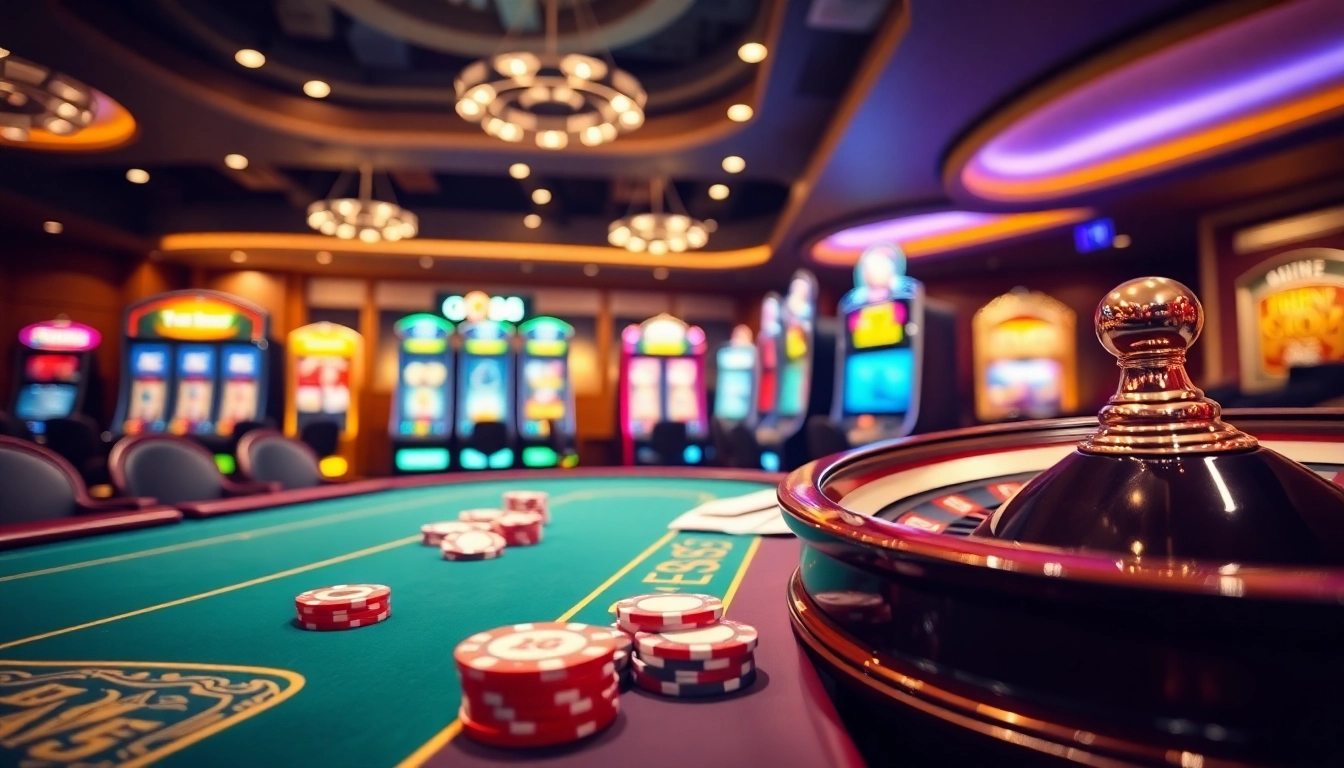 Exciting gaming atmosphere at GO88 casino with vibrant slot machines and poker chips.