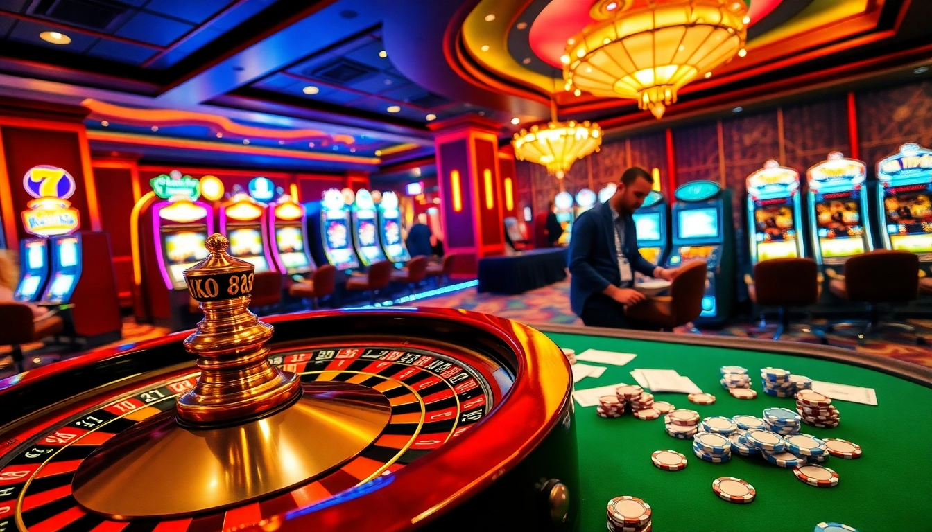 KONG88 roulette wheel surrounded by chips and betting slips in a luxury casino.