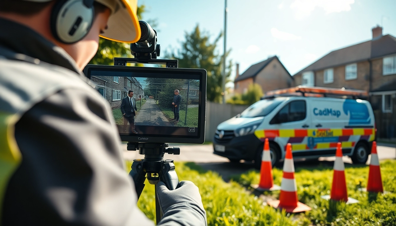 CCTV drainage surveys London Surrey being conducted with advanced camera equipment, showcasing a professional technician inspecting drainage systems.