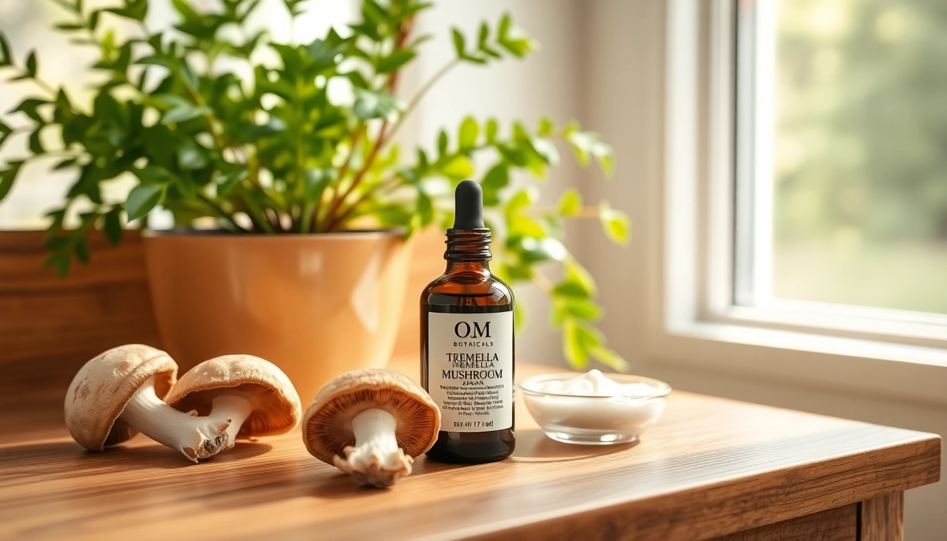 Tremella mushroom serum showcased with organic elements for a natural skincare experience.