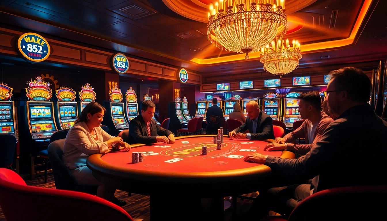 Betting excitement at a B52 casino table with poker chips and cards
