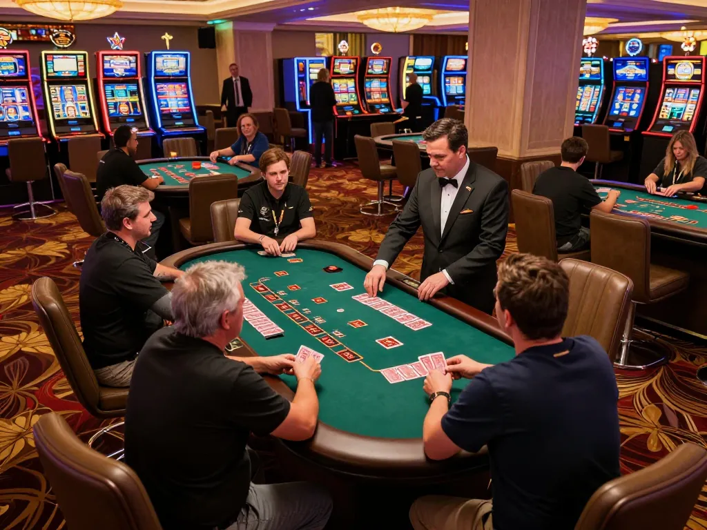 Players engage in a thrilling game of blackjack at DN88 Casino, embodying strategic gaming skills in a vibrant atmosphere.