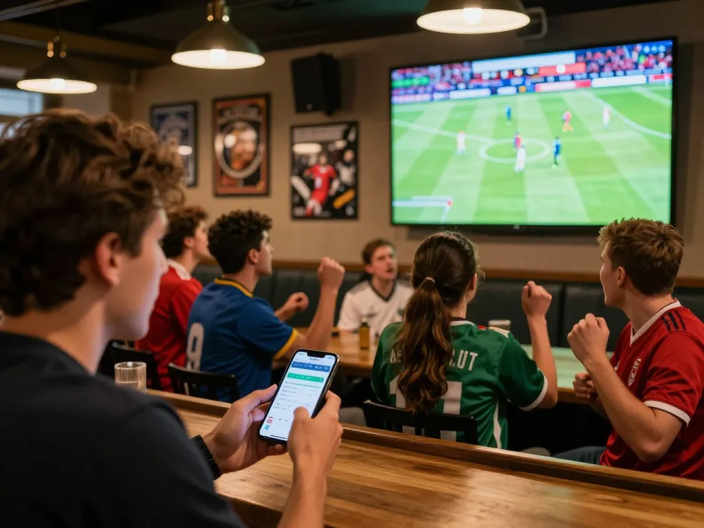 CAKHIATV betting scene in a sports bar with fans engaged in live betting.