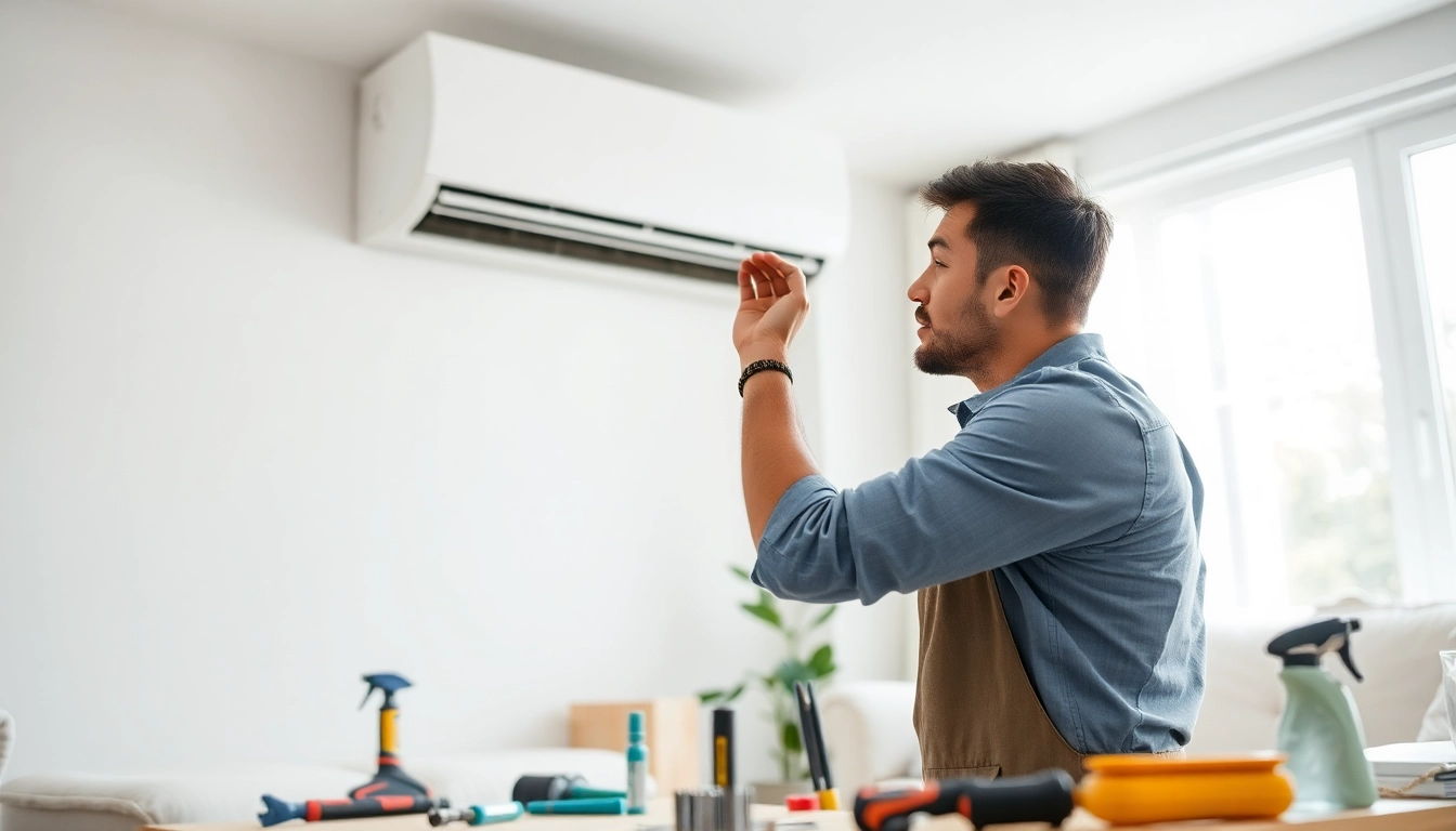 Expert performing air conditioning repair Tampa in a bright home environment.