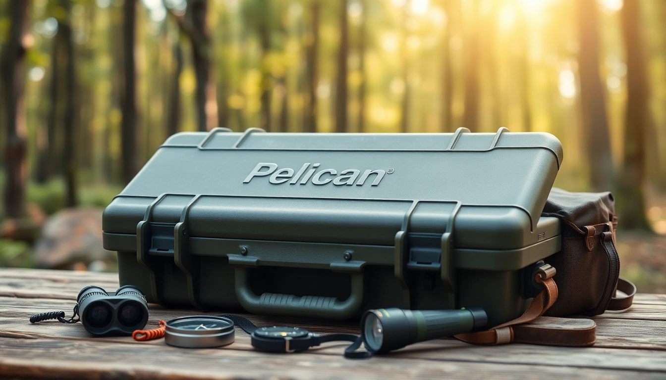 Shop pelican gun case for sale with rugged design and outdoor gear in a natural setting.