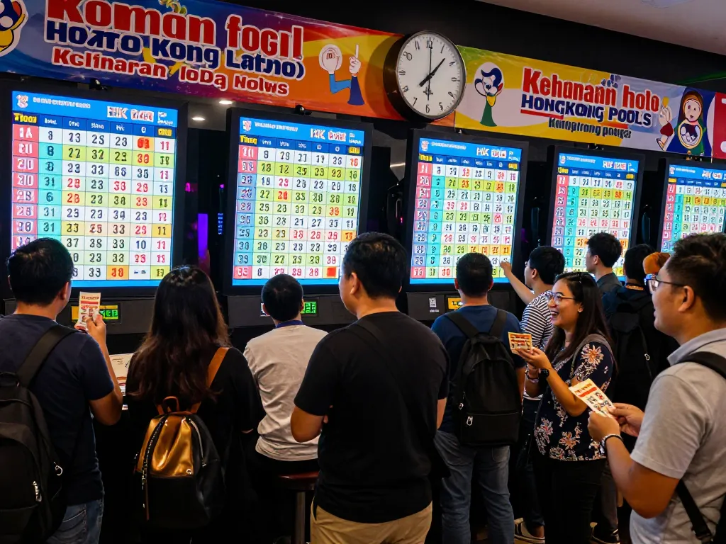 Hasil Keluaran HK Lotto ditampilkan di acara pengundian lotere yang meriah, dengan pemain yang antusias memeriksa tiket mereka.