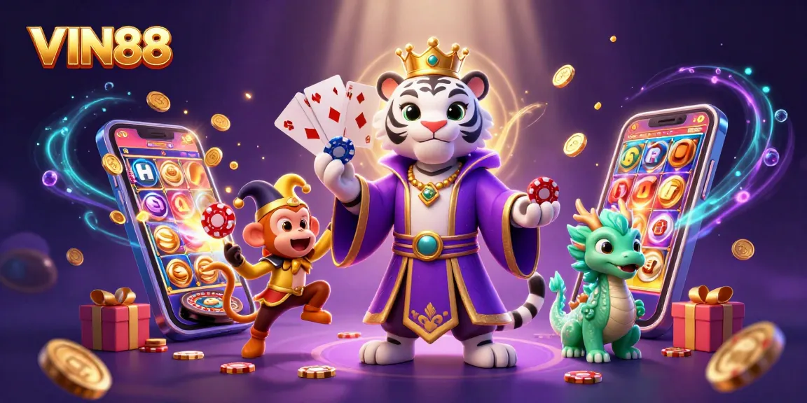 Spin for big wins at VIN88 with this captivating casino-themed illustration!