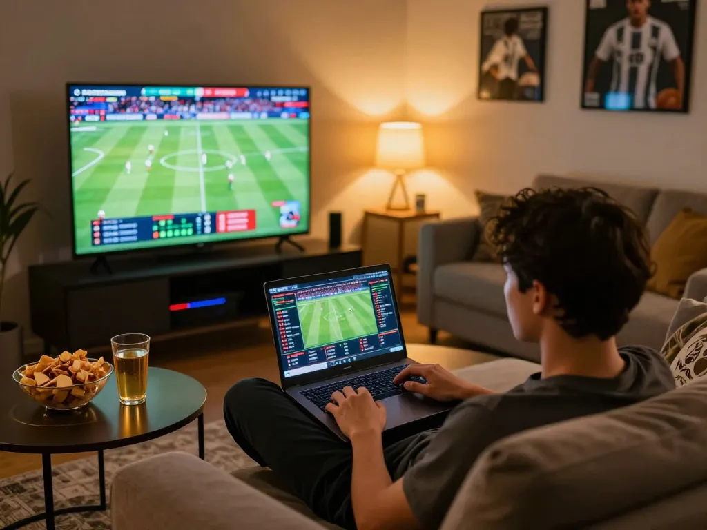 Xoilac TV user strategically engaging in online sports betting while enjoying a football match.