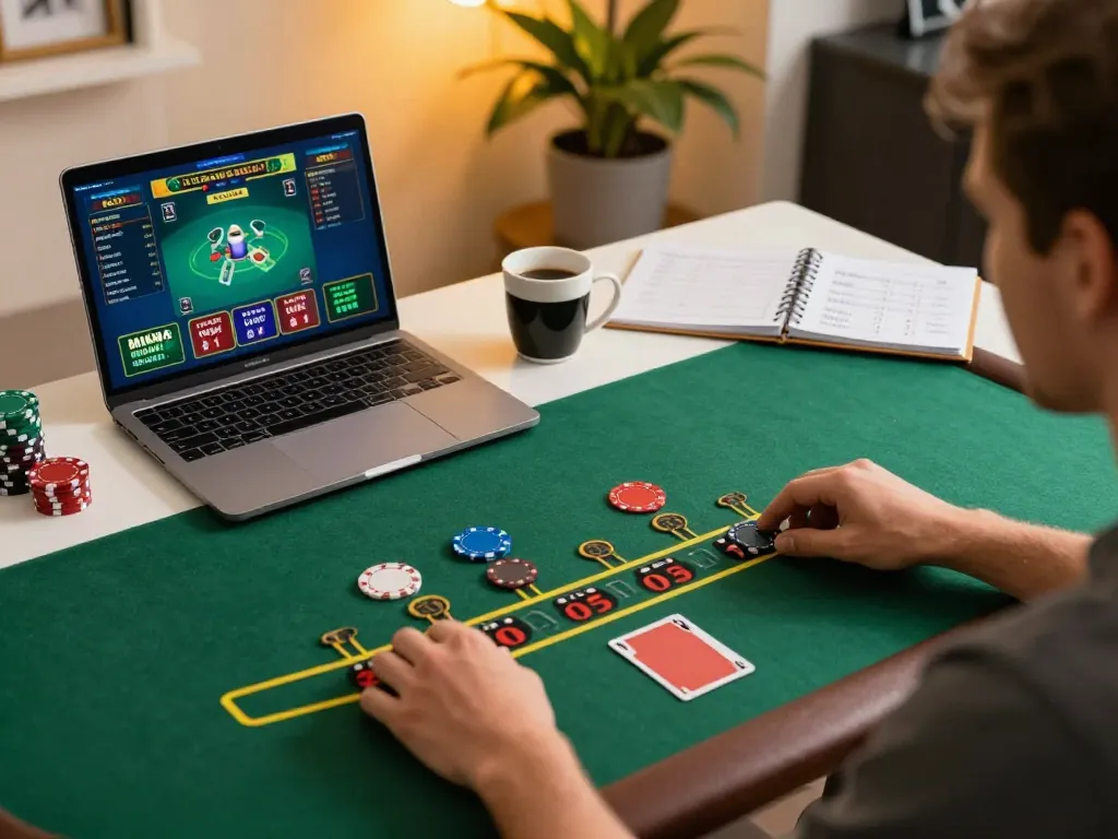 Player using live dealer blackjack interface on DA88 with strategic notes in a cozy home office.