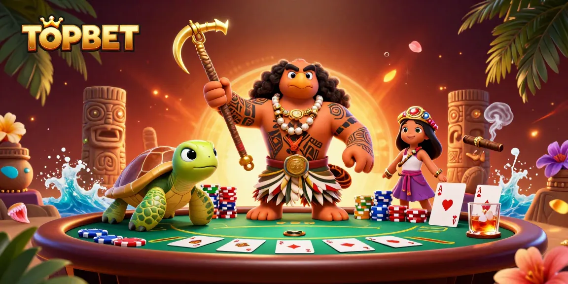 Experience TOPBET's excitement with a colorful 3D poker scene featuring vibrant characters.