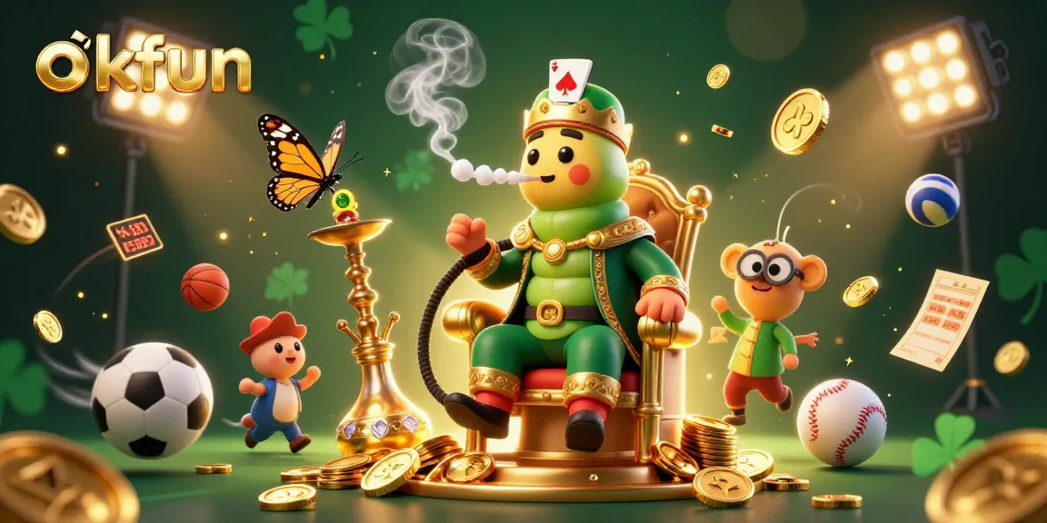 Engage with the exciting games at okfun, featuring a vibrant illustration of a caterpillar master and dynamic betting elements.