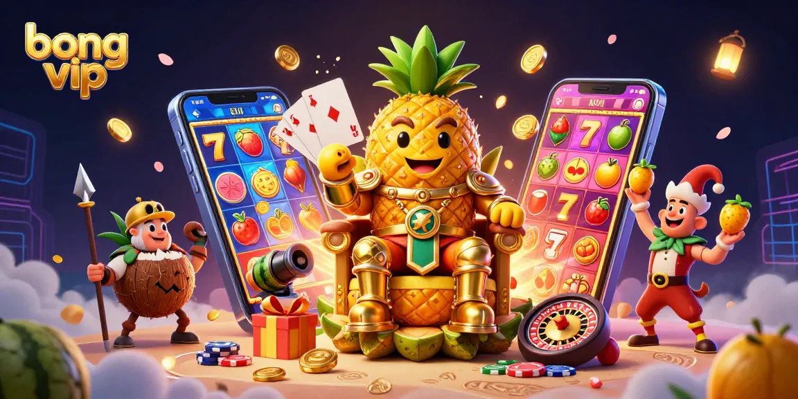Join the excitement with bong vip at a vibrant 3D casino, featuring a pineapple king and fun gaming elements!
