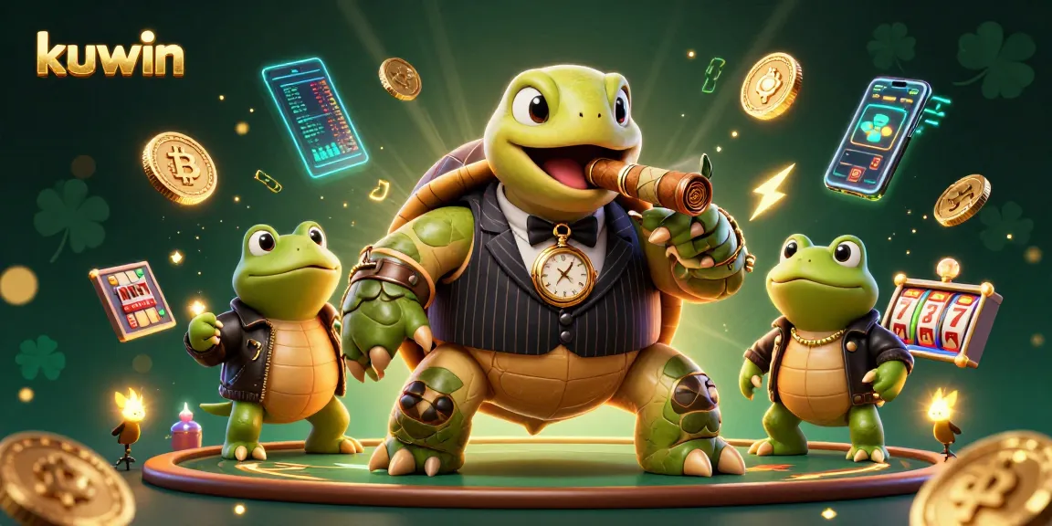 Kuwin offers thrilling gaming with a charming turtle mobster surrounded by crypto elements.