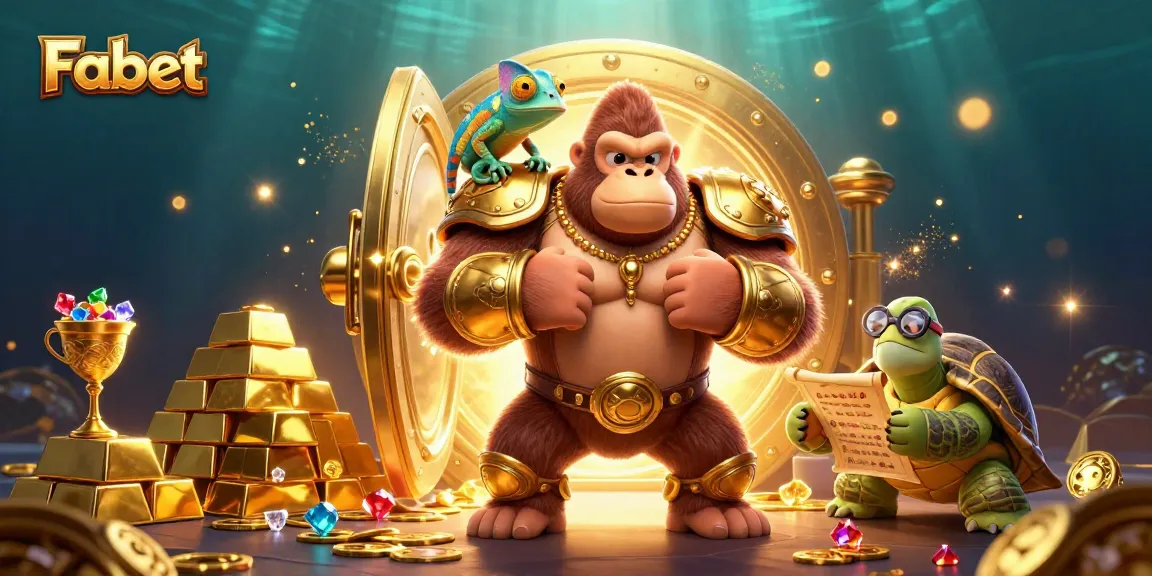 Engage in thrilling gambling action with Fabet, featuring a gorilla king and treasure in a vibrant scene.