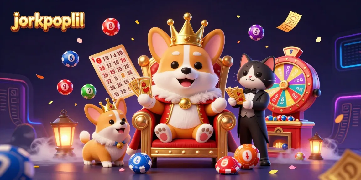 Engage with jorkpoplil as the regal corgi leads a vibrant lottery celebration with dazzling game elements.