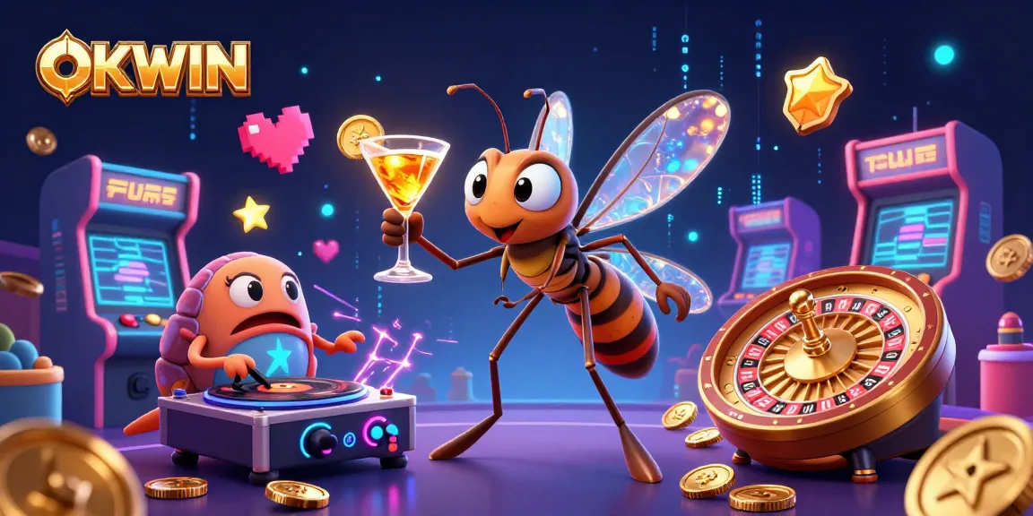 Experience exhilarating gaming with OKWIN in a vibrant, dynamic casino illustration.