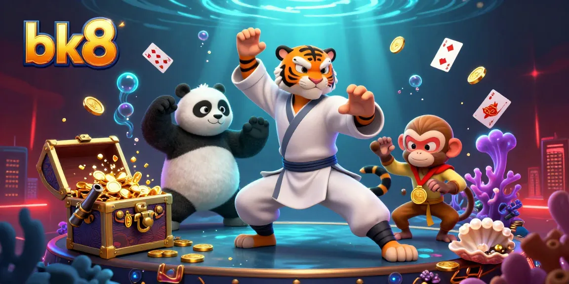 Engage with bk8 while enjoying a dynamic scene of casino excitement featuring a tiger master and panda disciple.